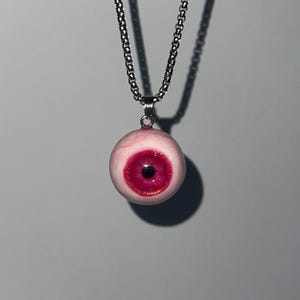 Pink Eye Pendant Necklace - Handcrafted Resin Gothic Charm Eye Necklace - Unique Quirky Jewelry