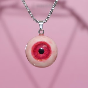 Creepy Pink Eye Pendant Necklace - Resin Gothic Charm Eyeball Necklace - Cute & Creepy Jewelry