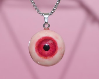 Handmade Pink Resin Eye Pendant Necklace: Gothic Horror Jewelry