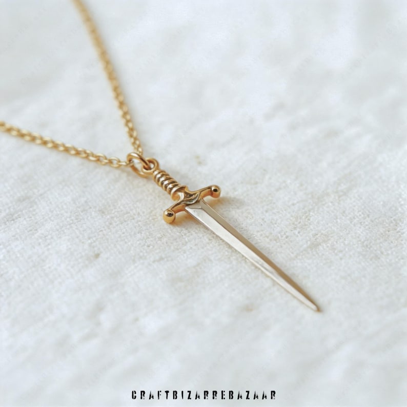 Two Tone Sword Necklace – Gothic Medieval dagger Pendant for Punk & Alternative Style image 1