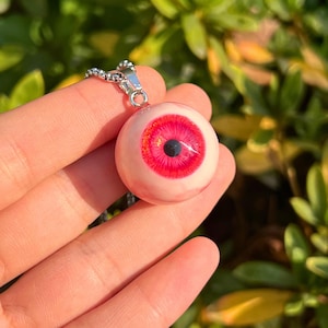 Pink Eye Pendant Necklace - Handcrafted Resin Gothic Charm Eye Necklace - Unique Quirky Jewelry