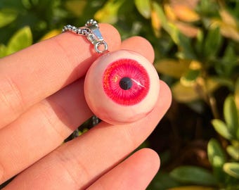 Handmade Pink Resin Eye Pendant: Gothic Horror Necklace