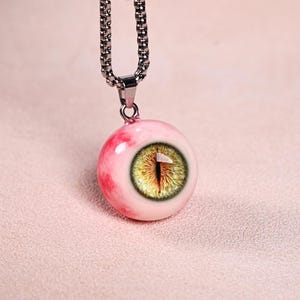 Gothic Weird Cat Eye Eyeball Necklace, Punk Resin Handmade Pendant, Creepy Alternative Fashion Jewelry, Unique Goth Gift for Horror Lovers