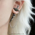 Gothic Snake Sword Earring \u2013 Red or Green Vintage Asymmetrical Chain Design Cross Studs product logo