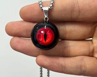 Mystical Witchcraft Black Cat Eye Necklace - Blood Red Eyeball Pendant Necklace - Gift for Wizards