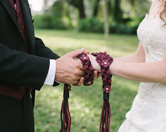 Gothic Floral Handfasting Cord, Burgundy Black Celtic Wedding Rope (Customizable)