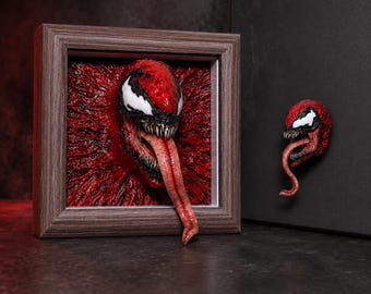 Handgemaakte decoratie met rood monster, 3D-horrorfotolijst van hars of koelkastmagneet