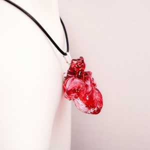 Personalized Red Anatomical Heart Necklace, Handcrafted Drip Glue Pendant, Gift for Girlfriend