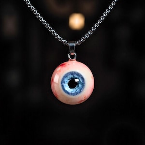 Gothic Horror Eyeball Necklace, Creepy Eyeball Pendant with Blue Iris, Punk Resin Jewelry, Weird Halloween Gift for Alt Fashion Lovers