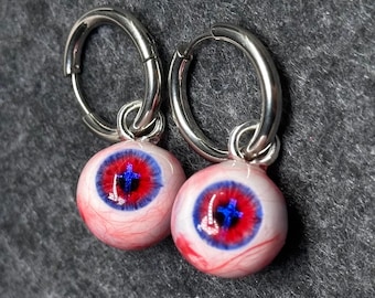 Handmade Red & Blue Eye Earrings: Gothic Resin Jewelry