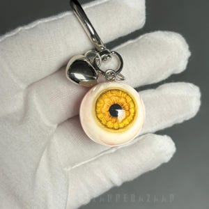 Handmade Yellow Eyeball Keychain | Resin Keyring | Unique Gift Creepy Cute