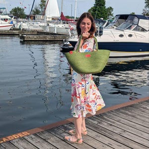 Beach bag DODOLA green, made of natural jute. Summer tote jute bag. Beach natural jute  bag. Eco-friendly bag.