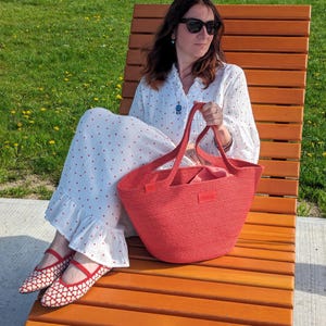 Beach bag  DODOLA red, made of natural jute. Natural jute red bag. Summer tote jute bag. Beach natural jute bag. Eco-friendly bag.