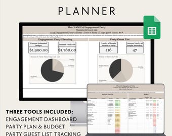 Verlobungs-Party-Planer Printable | Bearbeitbarer PDF Partyplanungsleitfaden | Verlobungsfeier Checkliste, Budget Tracker, Instant Download