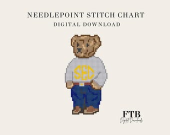 SEC Inspired Teddy Bear (Multiple Versions) - Digital Needlepoint Chart - PDF Download
