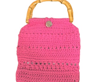 Crochet Handbag  With Bamboo Handles , The Out 'n About Bag