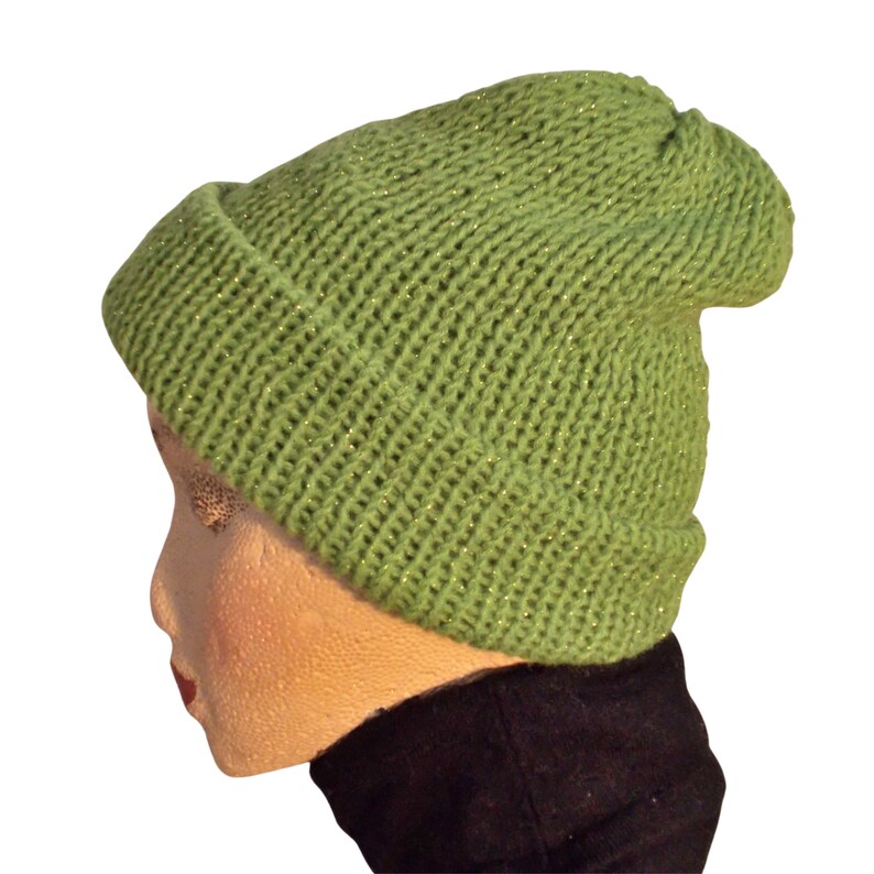 Machine Knit Beanie Sparkling Green Womens Beanie Double layer beanie Classic Winter Toque