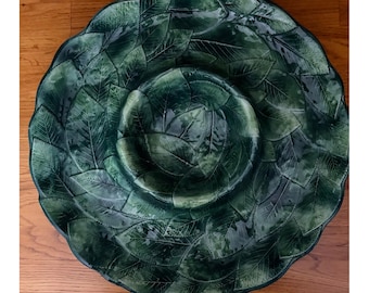 Authentic 1950 Wedgwood Green Majolica Leaf Plates, Green Vine