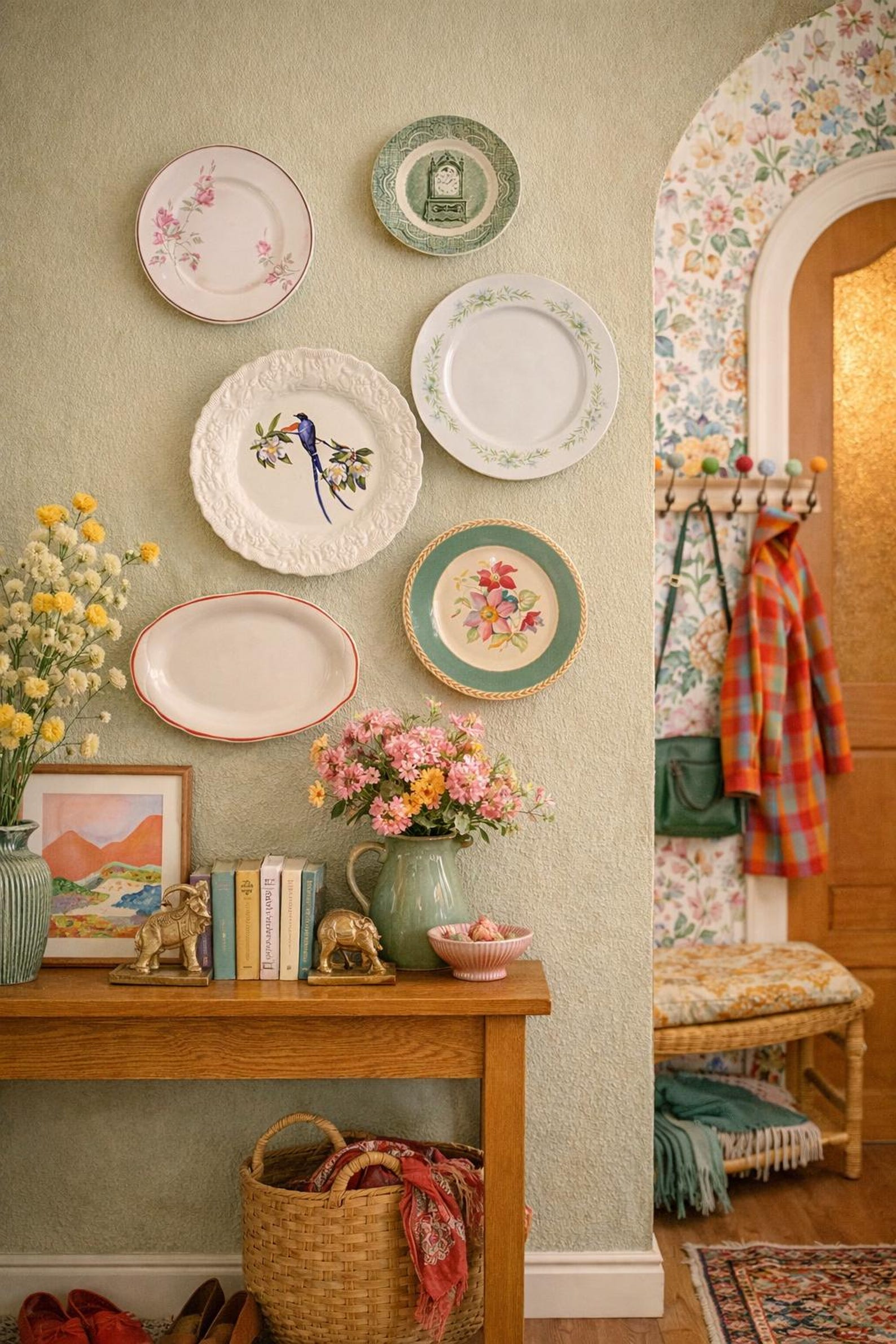 Vintage Curated Nature Plate Wall Set | Bird Plates | Floral Kitchen Decor| Modern Farmhouse | Cottagecore | Ready to Hang | 6 Plate Set