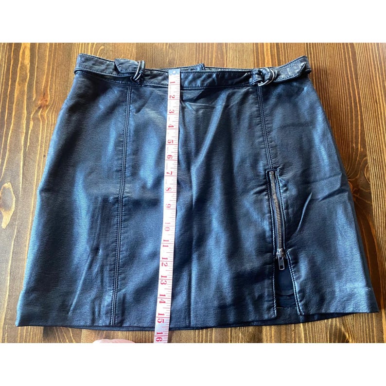 Vintage Clothing | Free People | Black Vegan Leather | Mini Skirt | Zipper Detail | Women | Y2K image 7