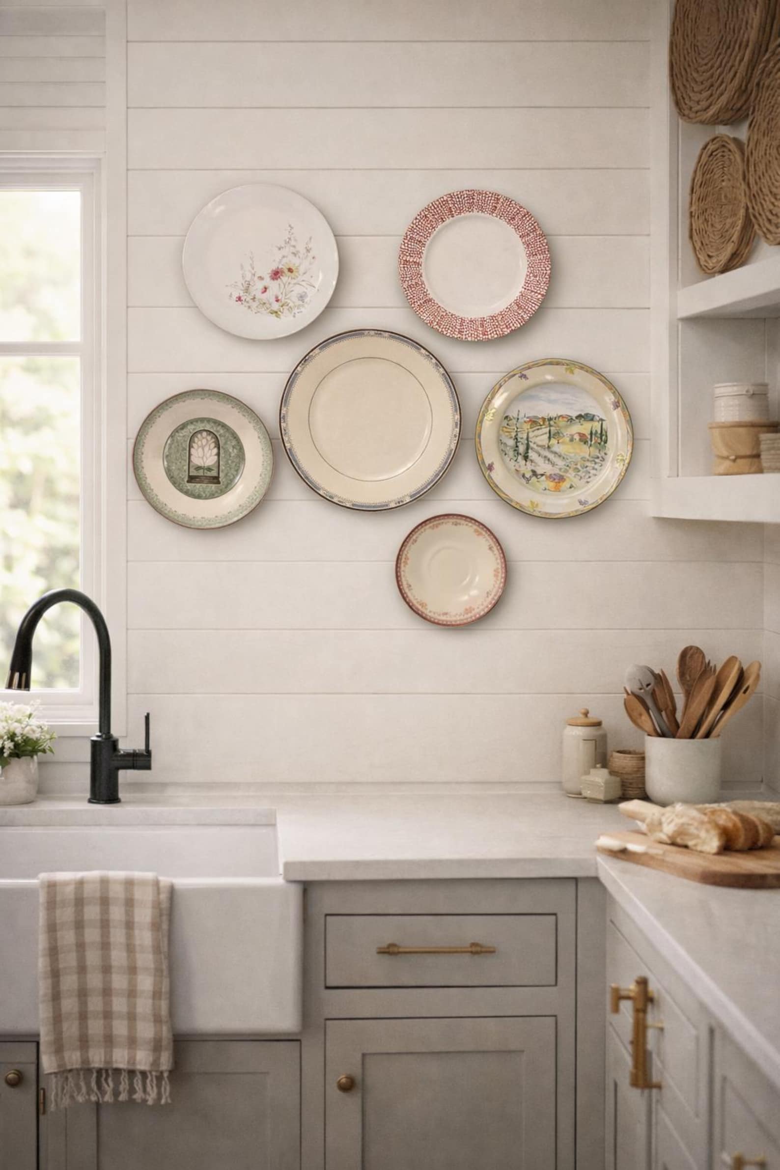 Vintage Nature Wall Plate Set | Birds, Flowers, Farmhouse Decor (6 Plates)