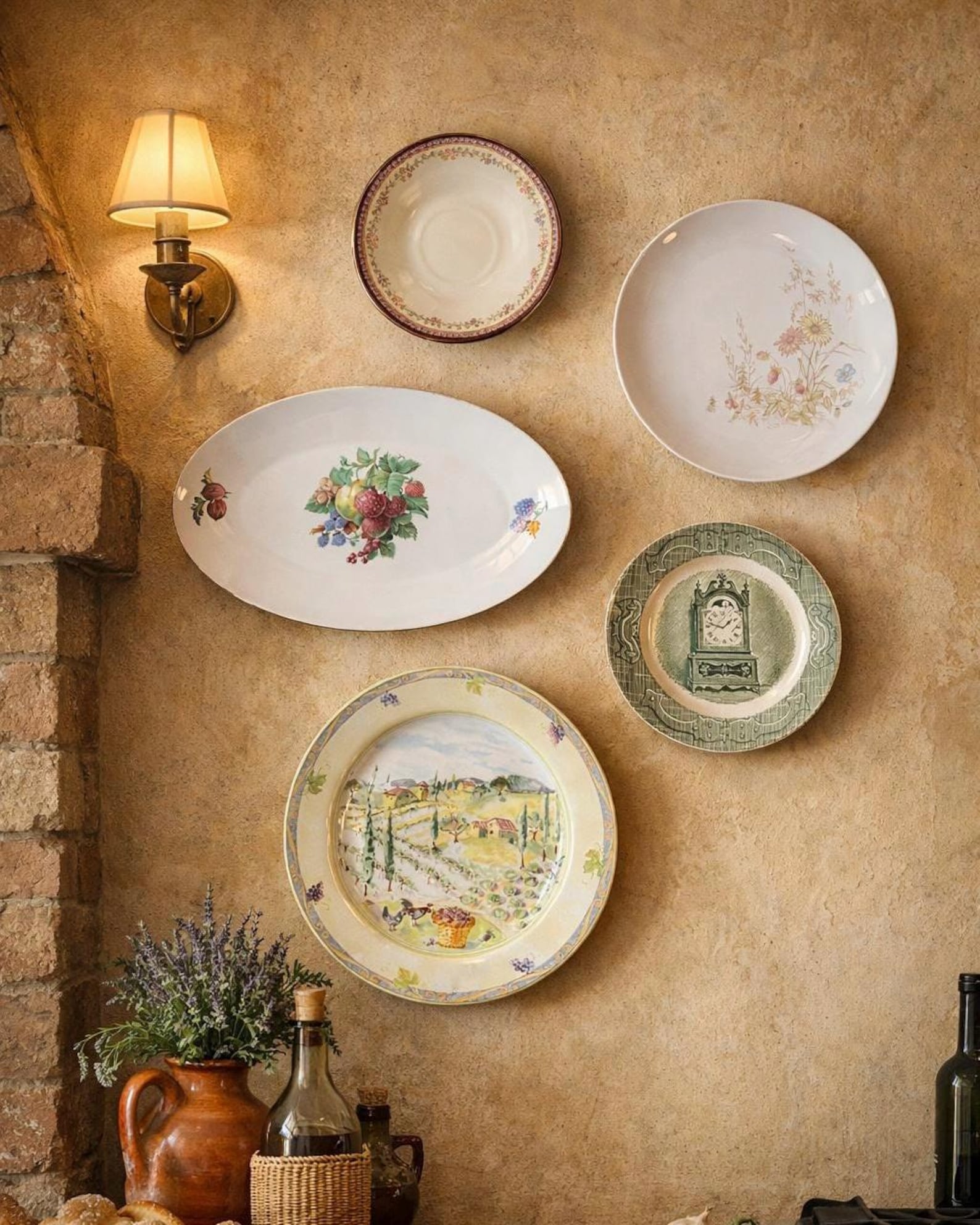 Vintage Curated Plate Wall Set | Tuscan Kitchen | Fruit Decor| Floral Plates | Farmhouse | Cottagecore | 5 Plate Set | Ready to Hang