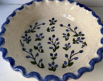 Handpainted Blueberry Pie Plate | Vintage Pottery Baking Dish, Cottagecore Kitchen Decor