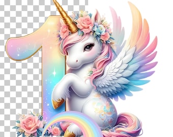 First Birthday Unicorn PNG: Rainbow Watercolor Clipart (Digital Download)