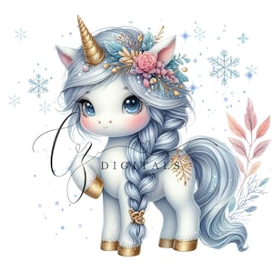 Unicorn Png, Unicorn Watercolor Clipart, Cute Unicorn, Unicorn Clipart, Winter Png, Watercolor Baby Unicorn, Unicorn Printable, PNG