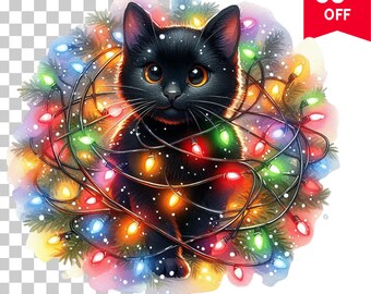 Schwarze Katze Weihnachten PNG Clipart: Urlaub Katze Geschenk (Digitaler Download)