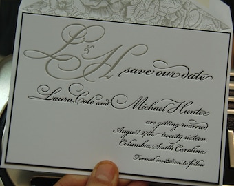 Letterpress Save the Date Card Sample, Save the Date card, Custom Save the Date card, Monogram Save the Date, Classic Save the Date card