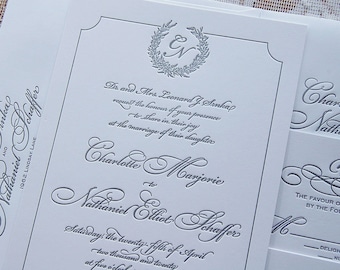 Large Letterpress Wedding Invitation Sample, Monogram Invitation, Classic Wedding Invitation, Invitation Suite, Calligraphic Invitation