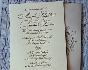 Letterpress Wedding Invitation DEPOSIT, Wedding Invitation, Gold Wedding Invitation, Invitation Suite, Gold Script Invitation