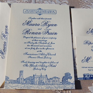 Letterpress Wedding Invitation Sample, Wedding Invitation, Classic Wedding Invitation, Invitation Suite, Illustrated Wedding Invitation