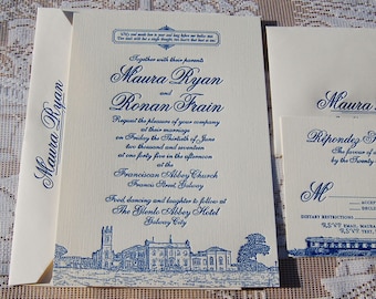 Letterpress Wedding Invitation Sample, Wedding Invitation, Classic Wedding Invitation, Invitation Suite, Illustrated Wedding Invitation