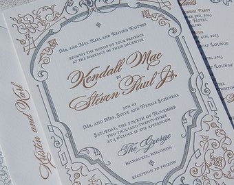 Letterpress Wedding Invitation Sample, Wedding Invitation, French Wedding Invitation, Wedding Invitations, Fleur-de-Lis, Fleur de Lis Invite