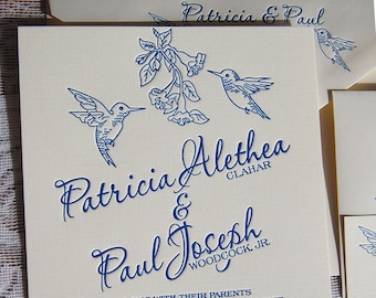 Letterpress Wedding Invitation Sample, Wedding Invitation, Hummingbirds Wedding Invitation, Hummingbirds Invitation, Wedding Invitations