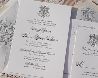 Letterpress Wedding Invitation DEPOSIT, Wedding Invitation, Classic Wedding Invitation, Invitation Suite, Monogram Wedding Invitation