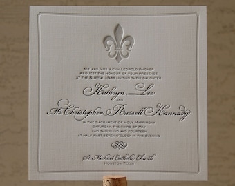 Letterpress Wedding Invitation Sample, Wedding Invitation, French Wedding Invitation, Wedding invitations, Fleur-de-Lis, Fleur de Lis Invite