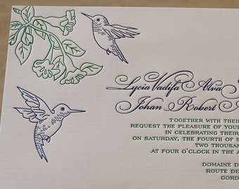 Letterpress Wedding Invitation Sample, Wedding Invitation, Hummingbirds Wedding Invitation, Hummingbirds Invitation, Wedding Invitations