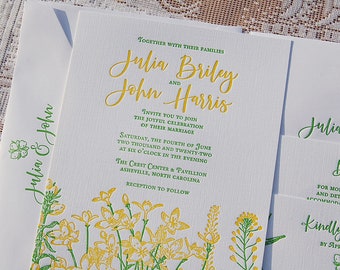 Letterpress Wedding Invitation Sample, Wedding Invitation, Garden Wedding Invitation, Wedding Invitations, Custom Wedding Invitation, Floral