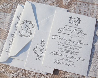Letterpress Wedding Invitation Suite DEPOSIT, Monogram, Modern Wedding, Calligraphic, Windsor, Invitation Suite, Elegant Invitation