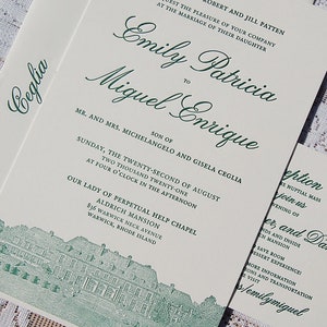 Large Letterpress Wedding Invitation Sample, Wedding Invitation, Green Invitation, Invitation Suite, Illustrated Invitations, Modern Invite