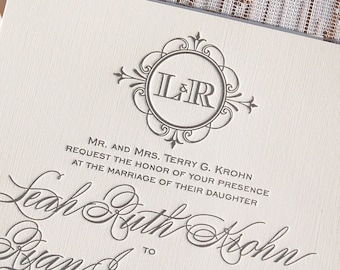Letterpress Wedding Invitation Sample, Wedding invitation, Monogram Wedding Invitation, Classic Wedding Invitations, Custom Invitations