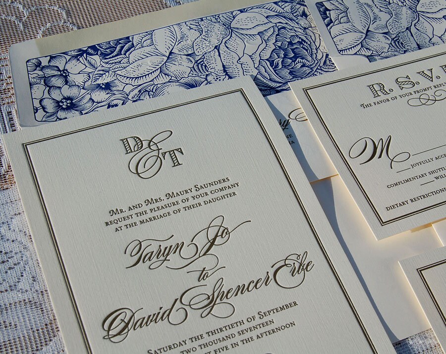 Large Letterpress Wedding Invitation Sample, Wedding Invitation, Gold Invitation, Invitation Suite, Wedding Invitations, Monogram Invitation