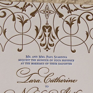 Letterpress Wedding Invitation Sample, Classic Wedding Invitation, Gold Invitation, Wedding Invitation Suite, Custom Wedding Invitation