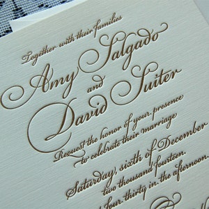Letterpress Wedding Invitation Sample, Wedding Invitation, Gold Wedding Invitation, Invitation Suite, Wedding Invitations, Script Invitation