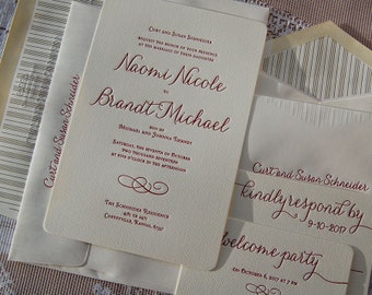 Letterpress Wedding Invitation DEPOSIT, Wedding Invitation, Wedding Invitations, Wedding Invitation Suite, Elegant Invitation, Invitations