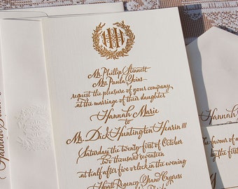 Large Letterpress Wedding Invitation Sample, Wedding Invitation, Gold Invitation, Invitation Suite, Wedding Invitations, Monogram Invitation