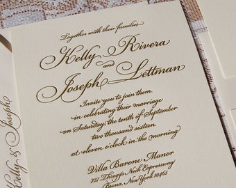 Letterpress Invitation, Wedding Invitation, Traditional Wedding Invitation, Invitation Suite, Wedding Invitations, Custom Invitation, Gold